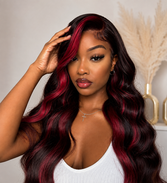 MianiHair 1B99J Body Wave 13x6 Frontal Wig Burgundy